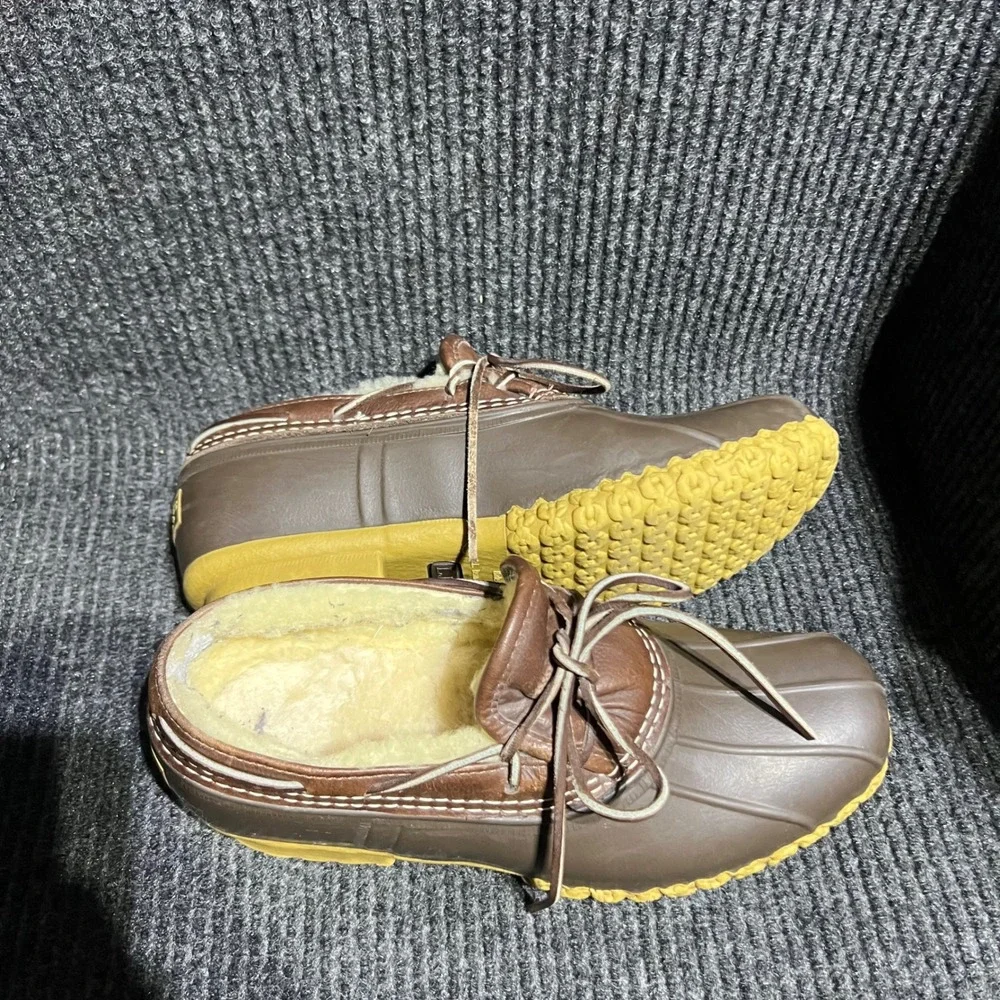 LL Bean Bean Boots Women Size 8M Brown Shearling Lined Gumshoe Duck Mocs Leather